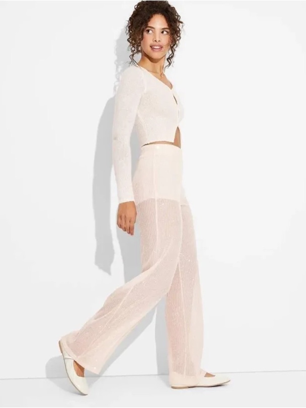 Wild Fable Blush Pink Sequin Mesh Wide Leg Pants
